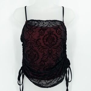 Whimsigoth Black Velvet Ruched Camisole Top Womens XL Red Y2K Goth Grunge Gothic